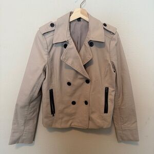 Ann Taylor Trench Coat Double-Breasted Tan Beige Brown Cropped Jacket Size 10